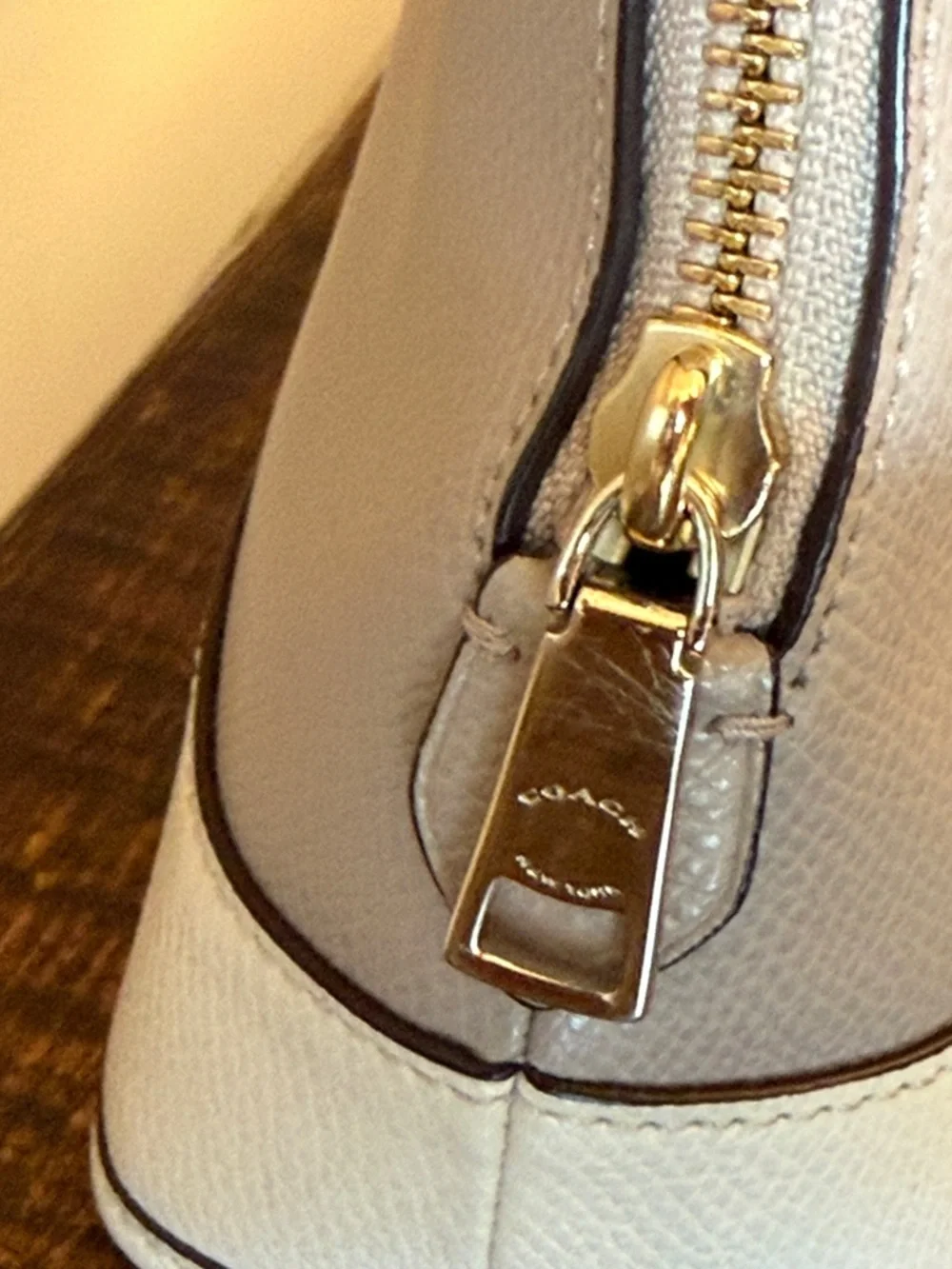 Coach Crossgrain Leather Mini Cora Domed Satchel F34517 Gray Birch Chalk